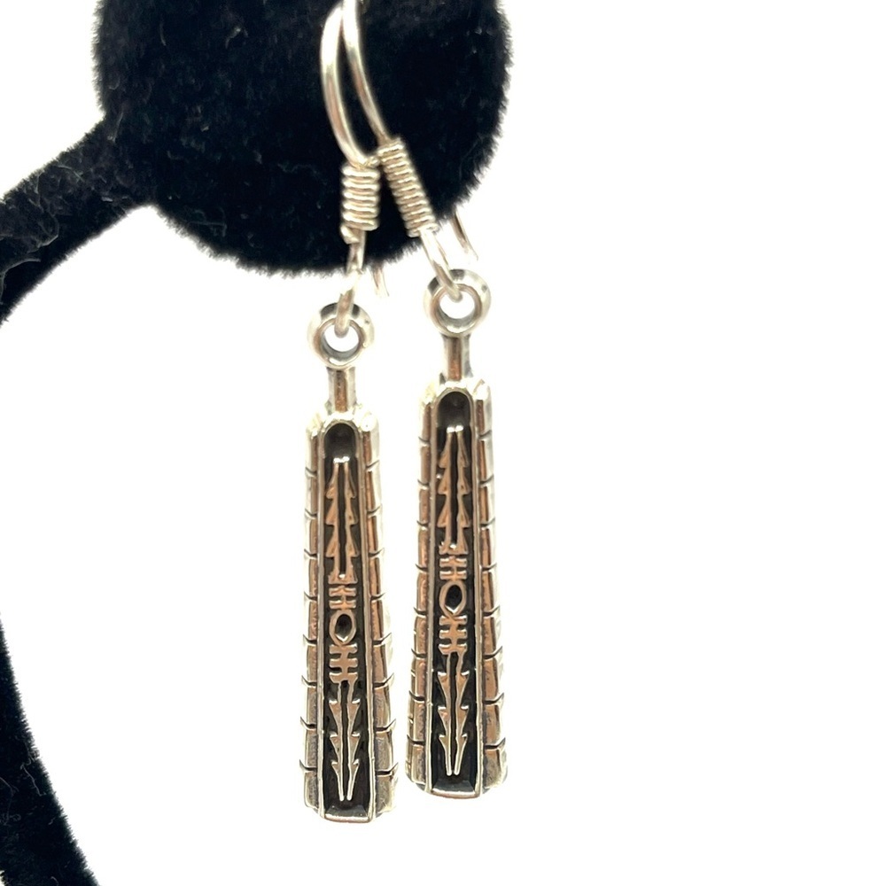 Elegant Silver and Black Dangle Earrings Tribal Designs Made in Mexico 925